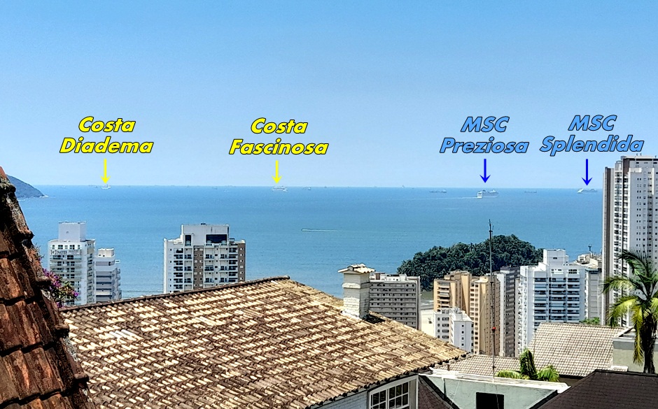 Navios na zona de fundeio de Santos (17 jan 2022)